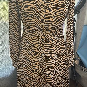 Banana Republic Black and Tan Animal Print Midi Dress